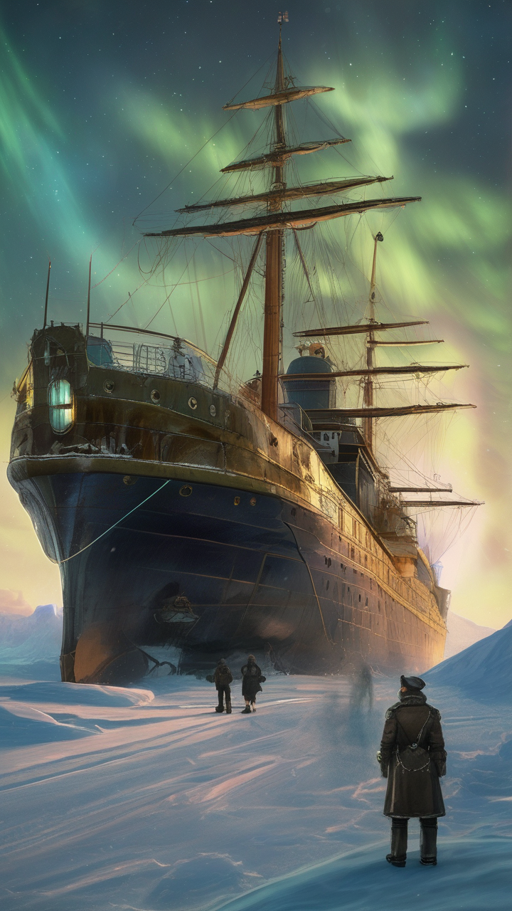 Steampunk arctic expedition — a brass-reinforced icebreaker ship