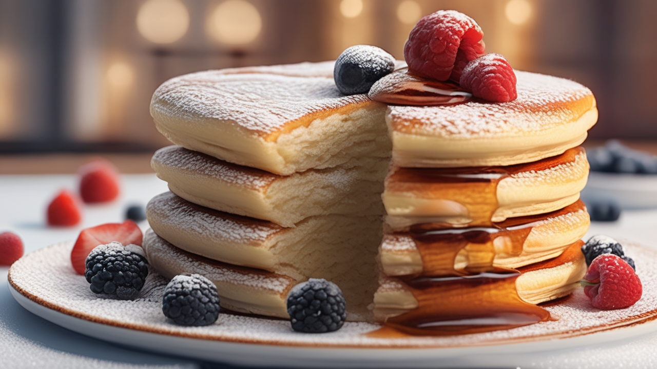 A stack of fluffy Japanese soufflé pancakes