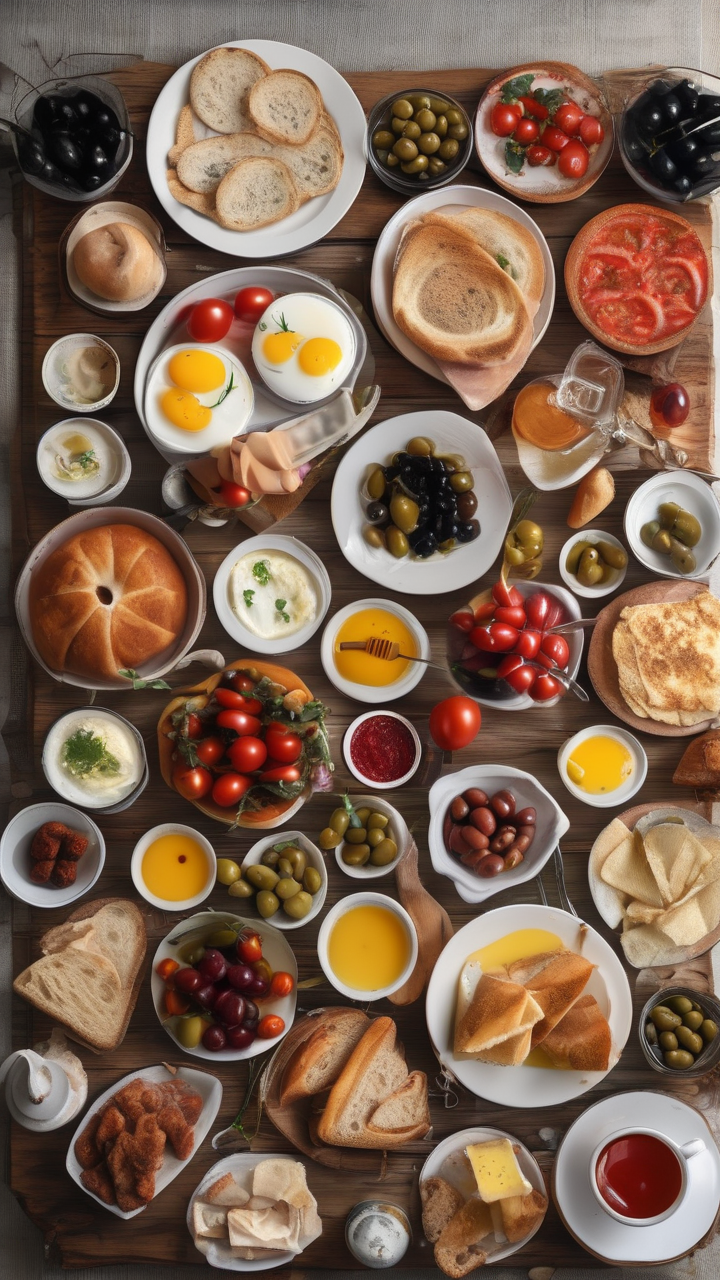 A Turkish breakfast spread — 25 dishes including cheese