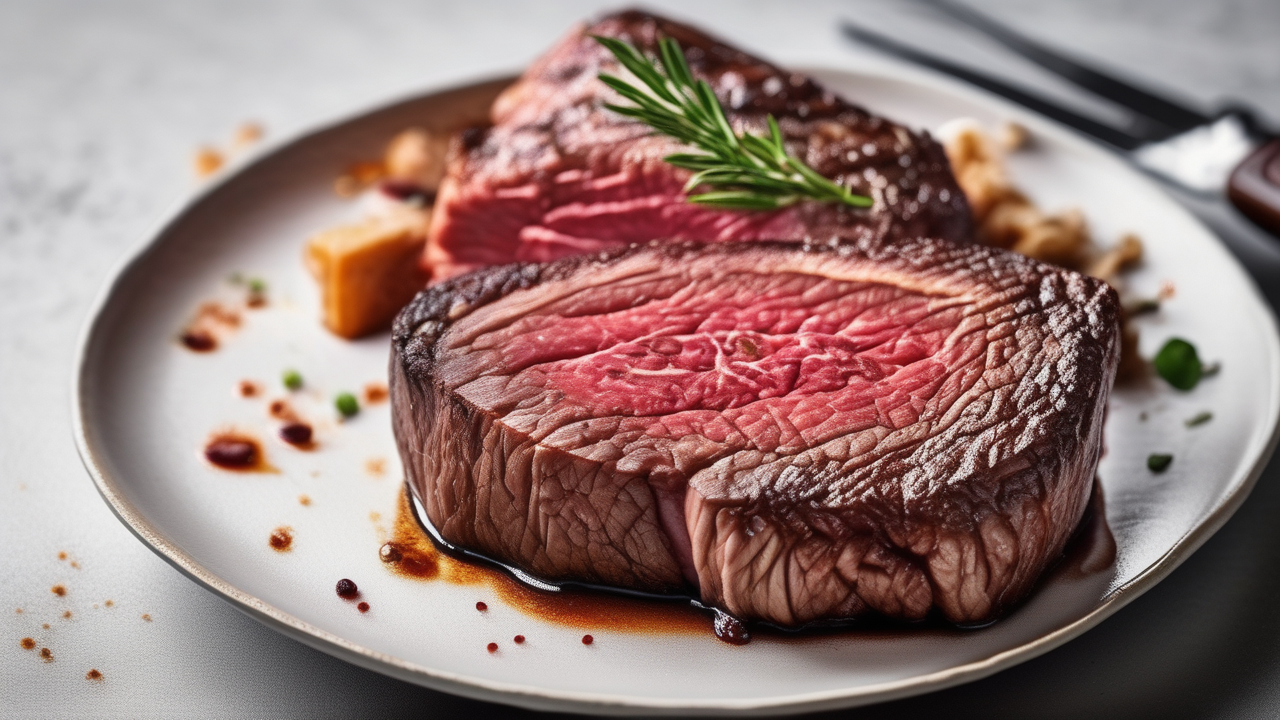 A perfectly seared wagyu steak at the moment of cut