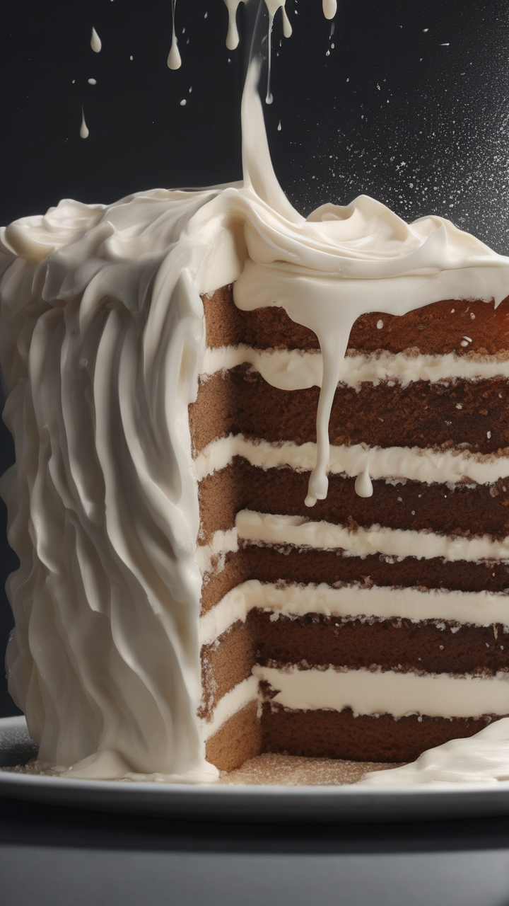 A cake being frosted in slow motion — cream spreading