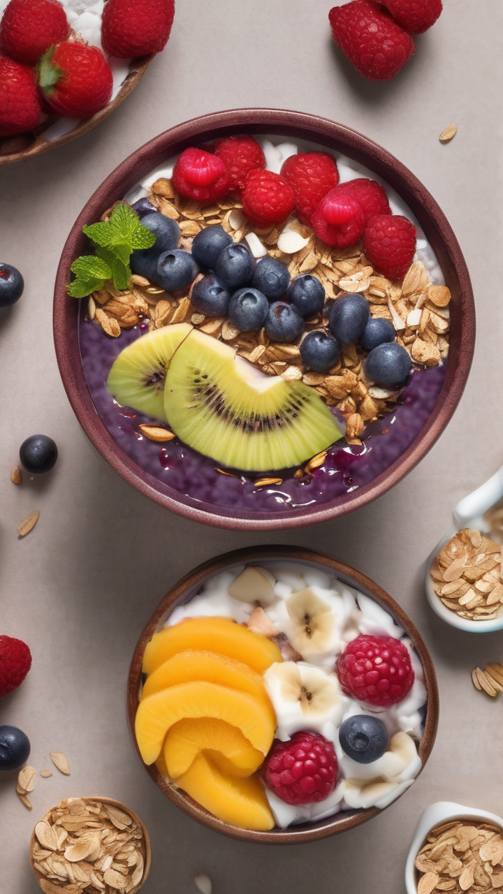 Açaí bowl from above — perfect toppings of granola