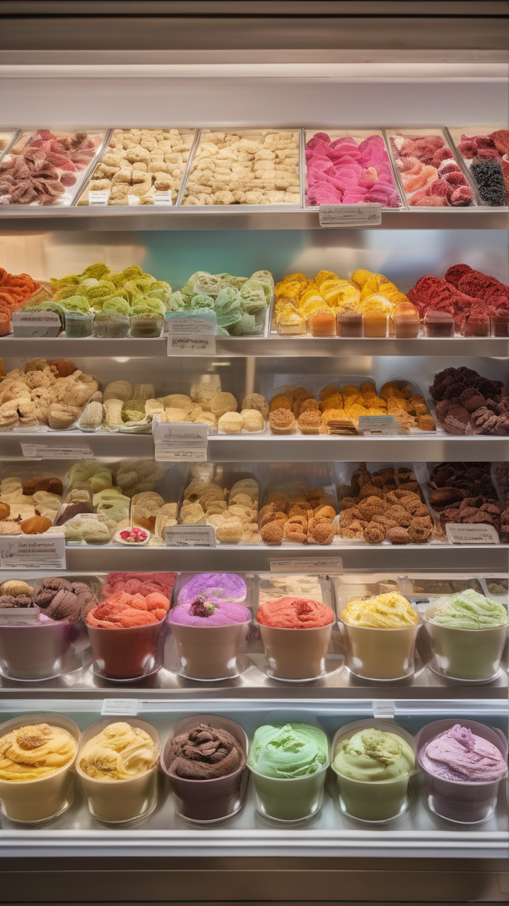 A gelato counter in Florence — 50 flavors in perfect swirls