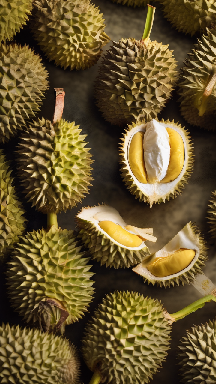 A durian fruit split open