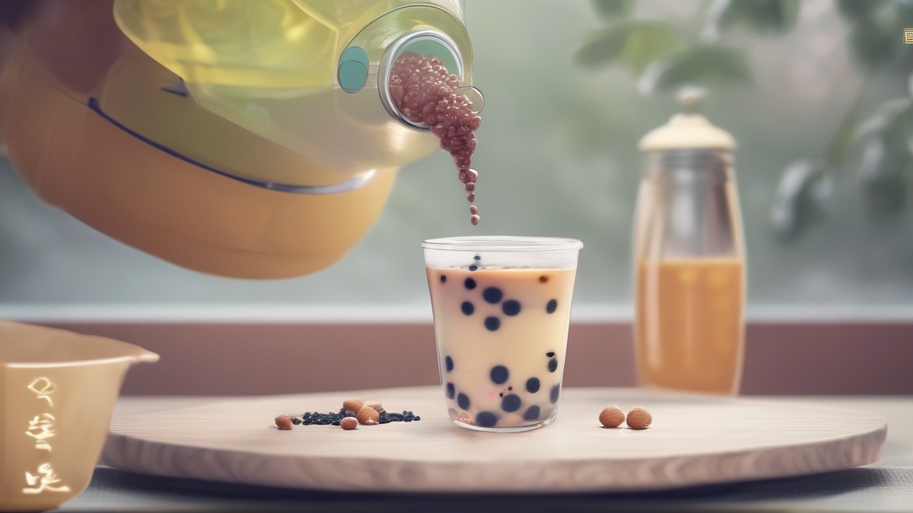A bubble tea being prepared — tapioca pearls
