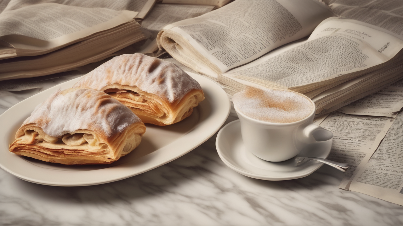 A Viennese coffee house — strudel and schlag on a marble table