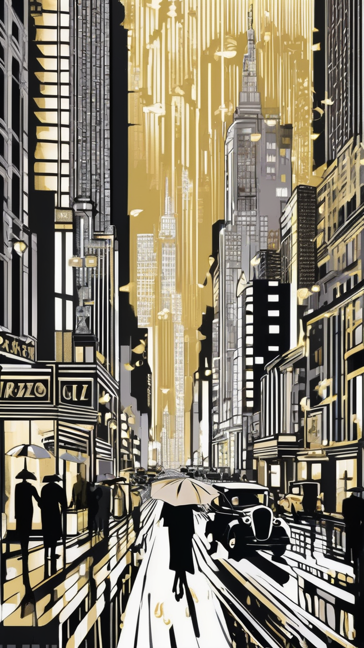 1920s Art Deco New York night — Jazz Age fashion