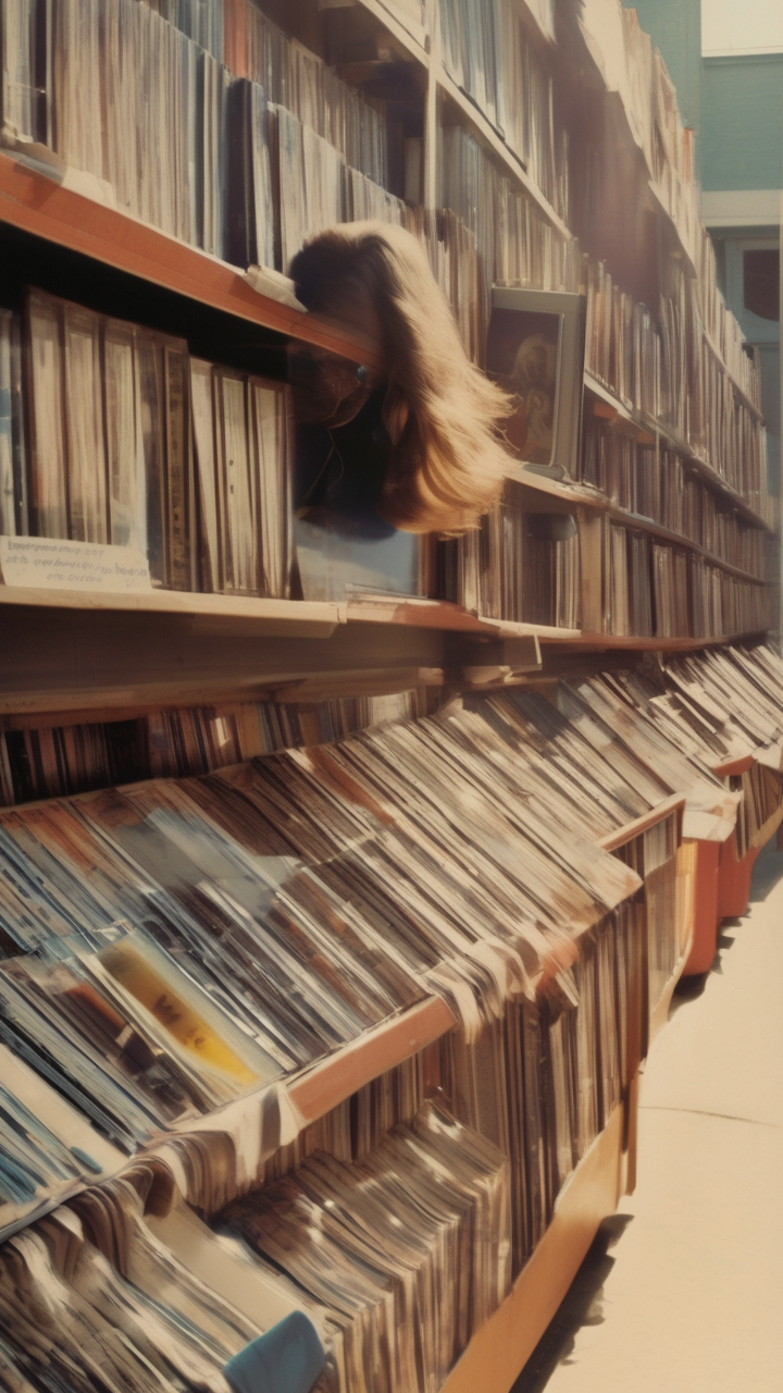 A vintage record store — rows of vinyl