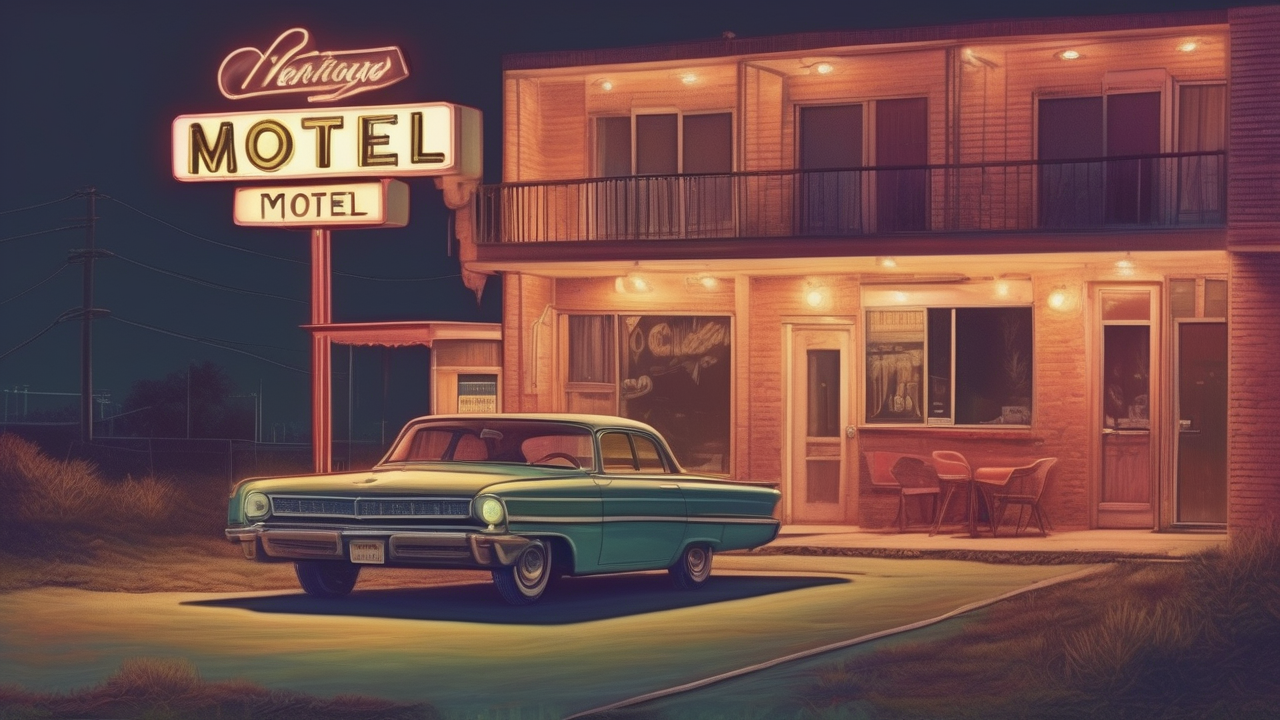 Vintage roadside motel at night