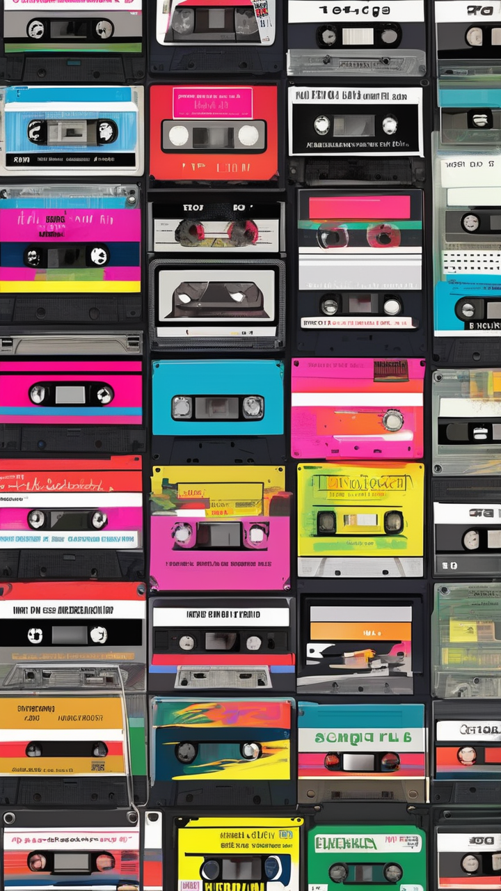 Retro cassette tape collection arranged artistically