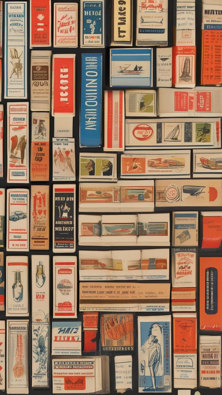 Vintage matchbook collection flat lay
