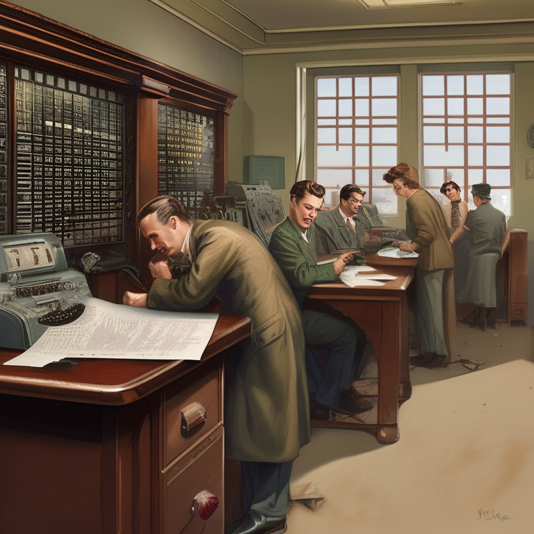 A 1940s telegram office — operators at Morse code machines