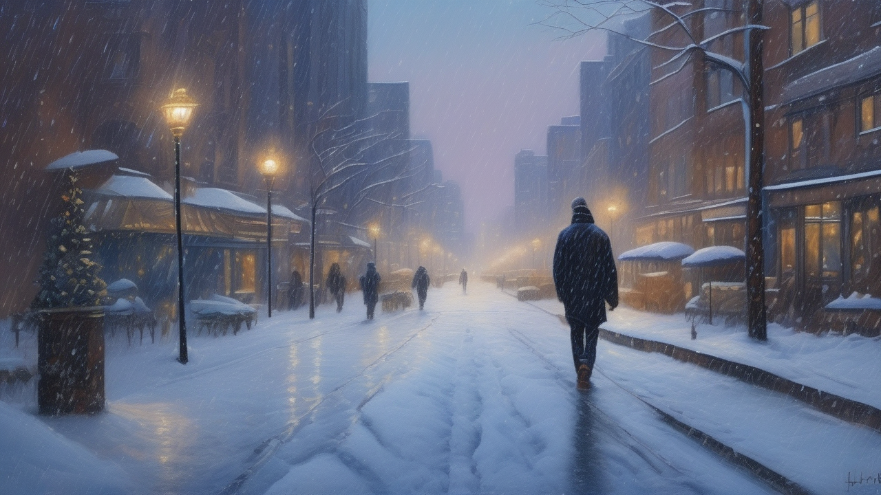 First snowfall on a city — soft