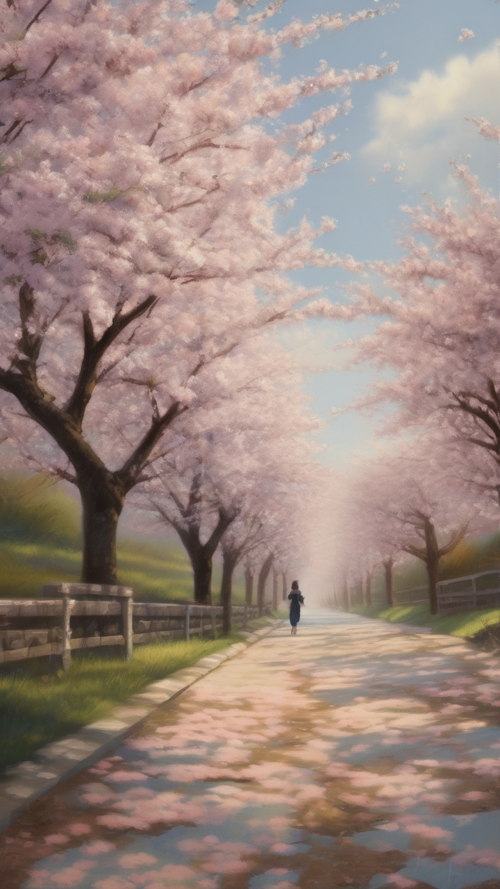 The first day of spring — cherry blossoms over a path