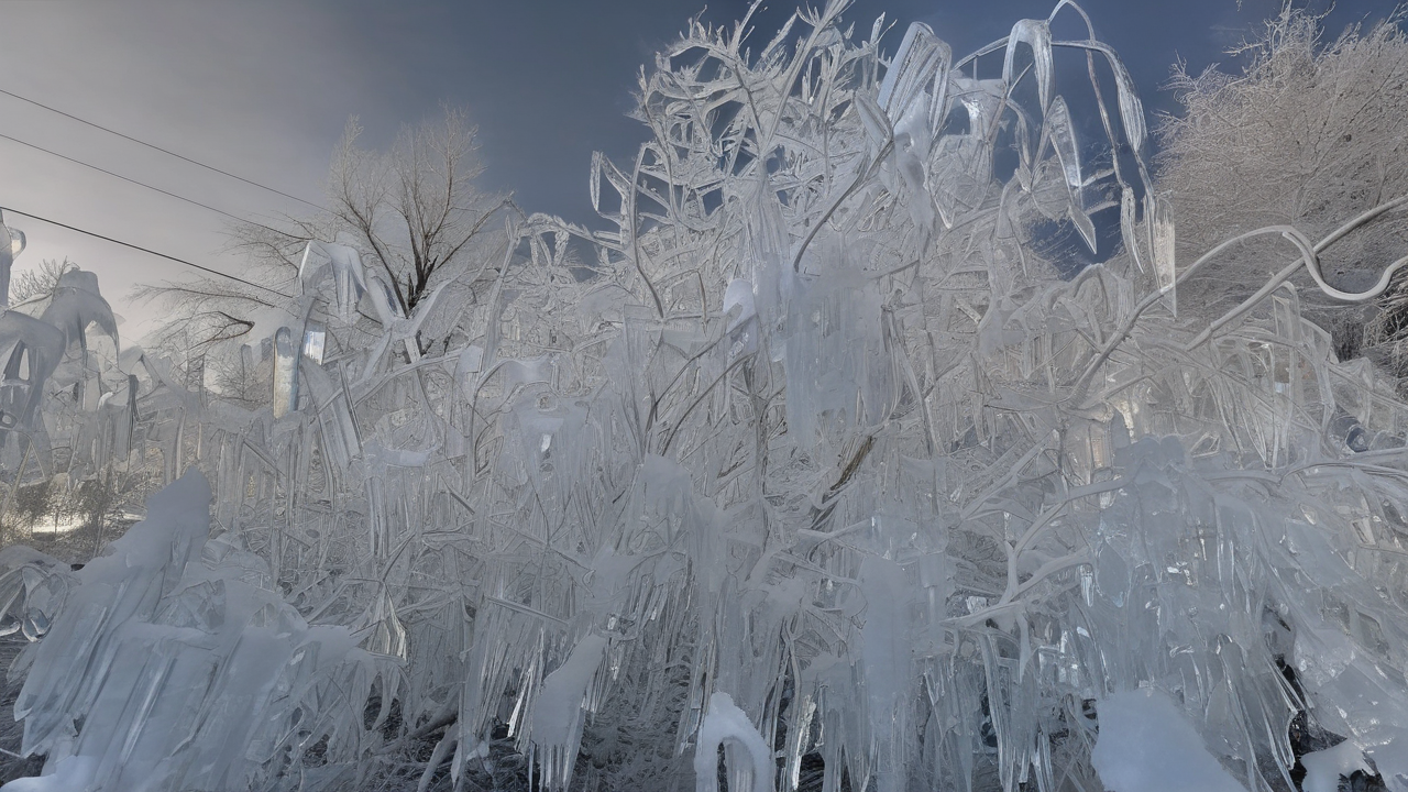 An ice storm — every branch and wire coated in clear ice