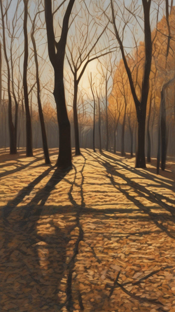 The amber hour of an October afternoon — low sun through bare trees