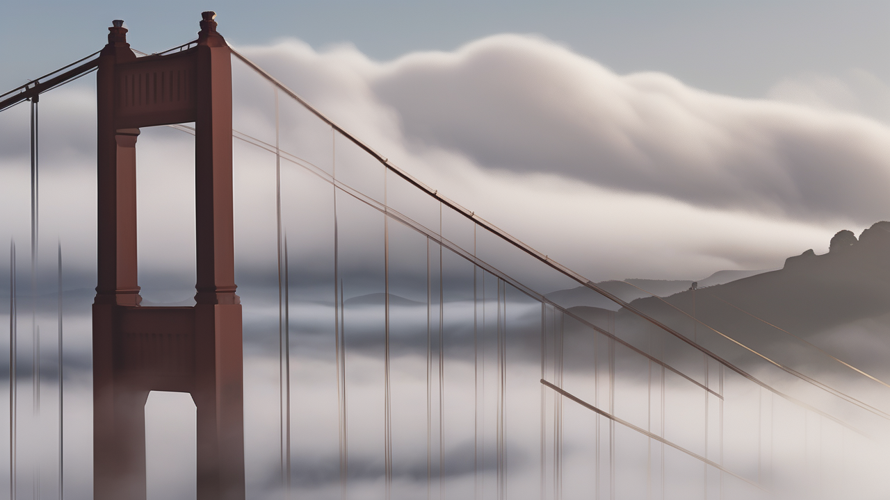 A fog bank rolling in over the Golden Gate Bridge — the towers disappearing into white