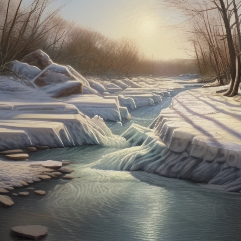 Spring thaw on a river — ice breaking up