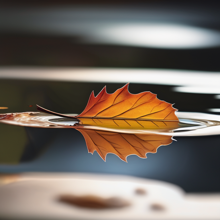 Autumn leaf falling into a still pond