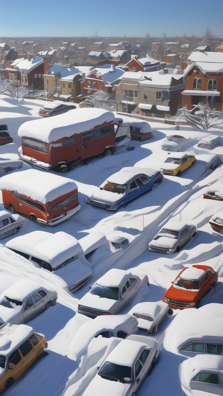 The aftermath of a blizzard — cars buried to their rooftops