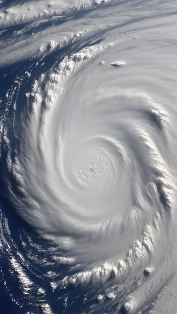 A tropical cyclone photographed from orbit — perfect spiral