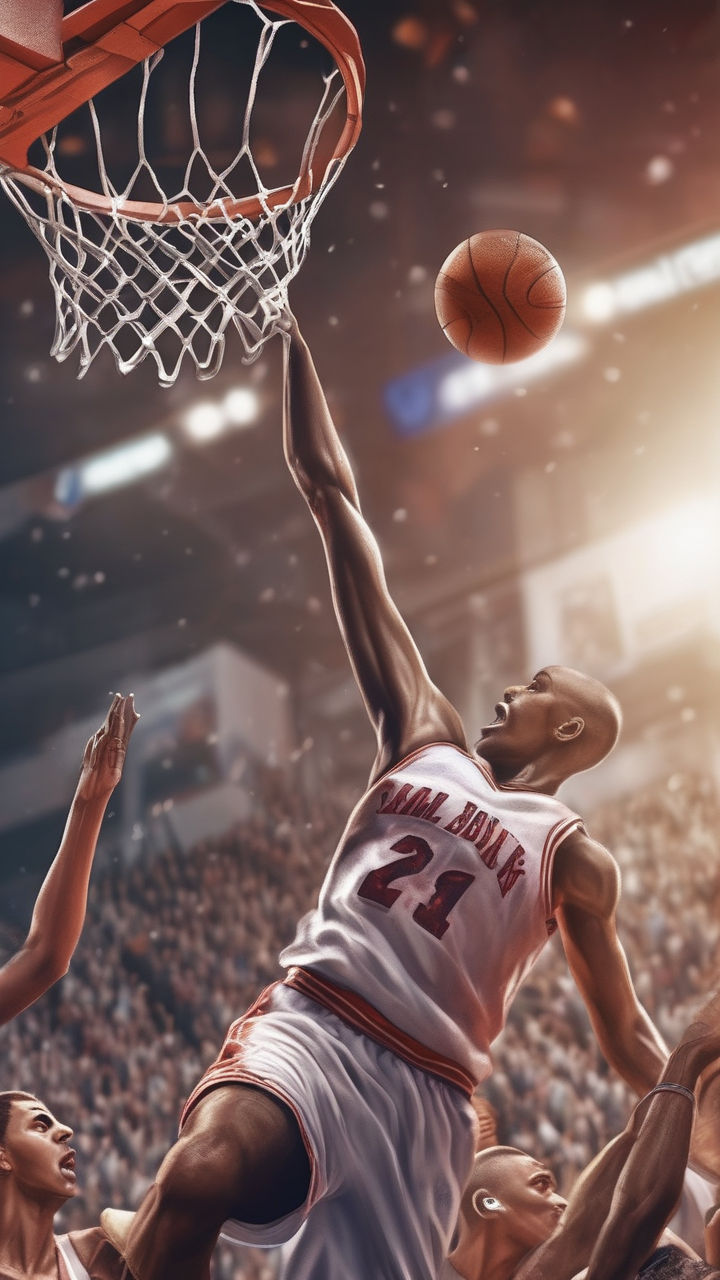 NBA slam dunk from below — a hand above the rim