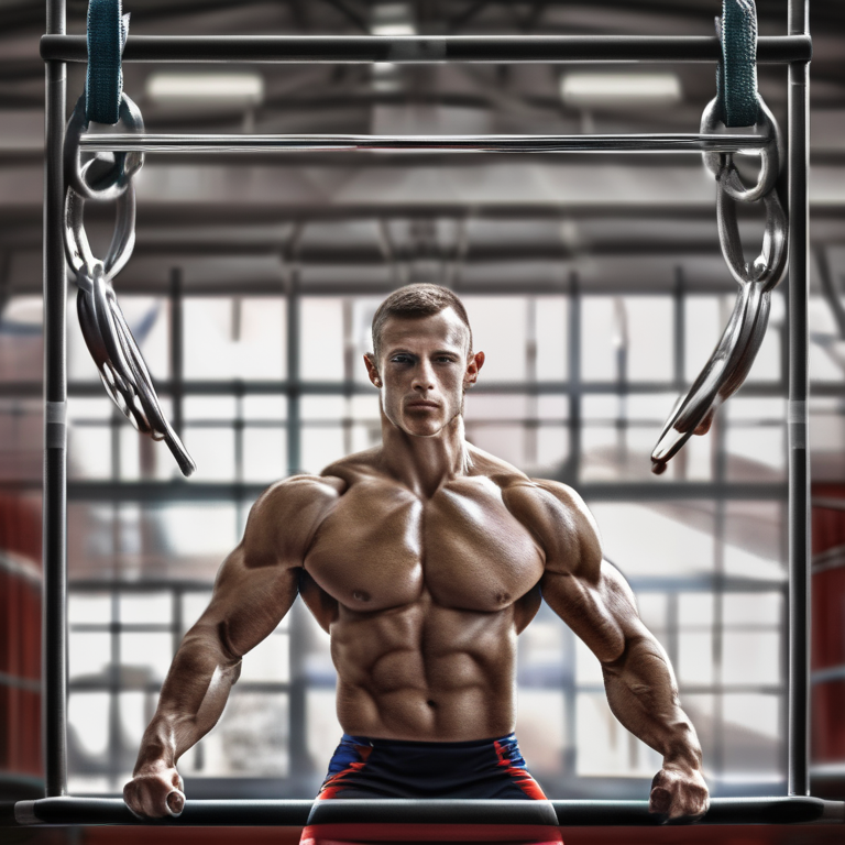 A gymnast in a perfect iron cross on the rings