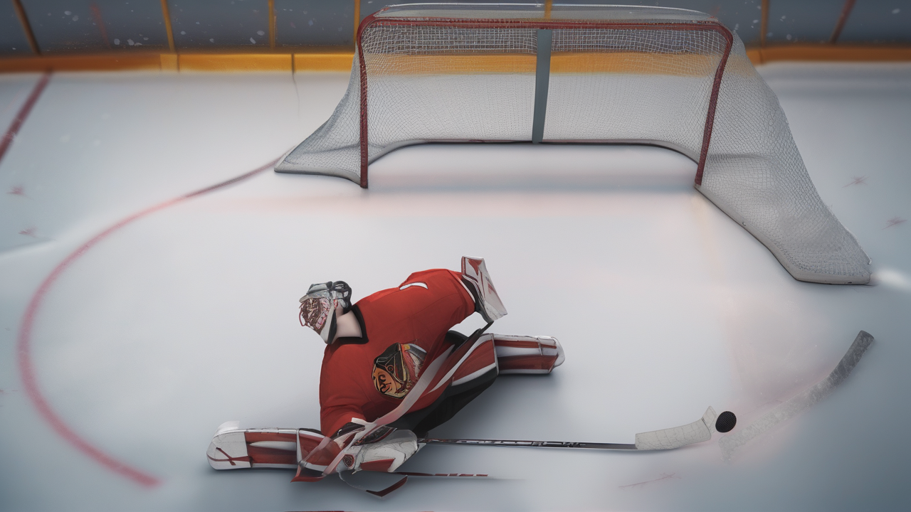 An ice hockey player scoring a goal