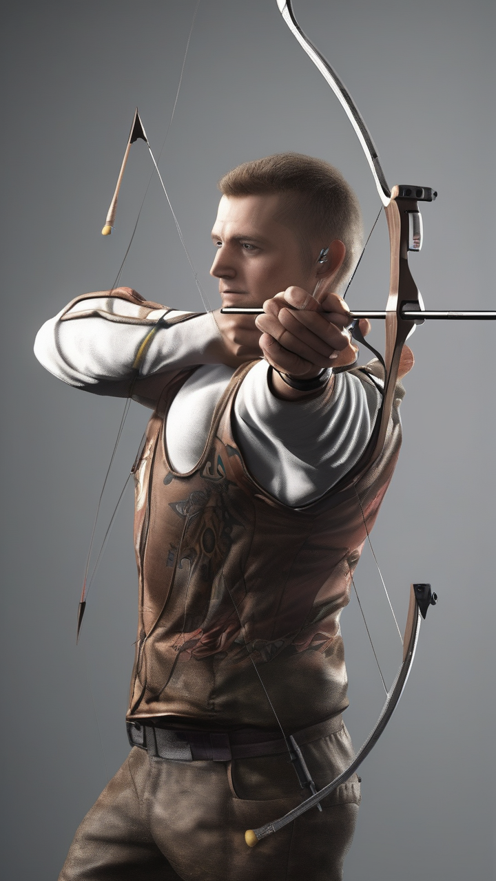 A professional archer at the moment of release