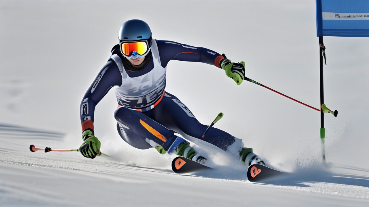 An alpine skier racing slalom