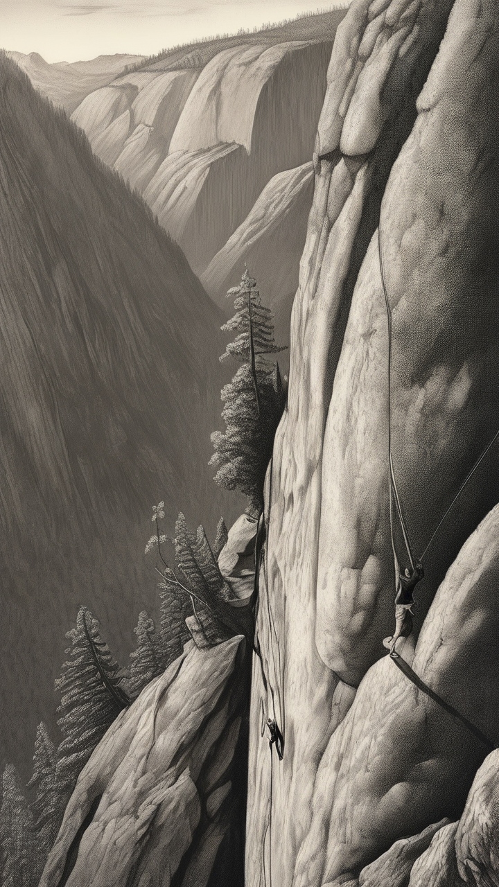 A slackliner above a Yosemite valley