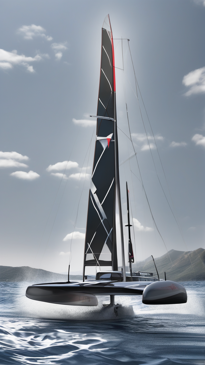 Speed sailing — a foiling catamaran elevated above the water