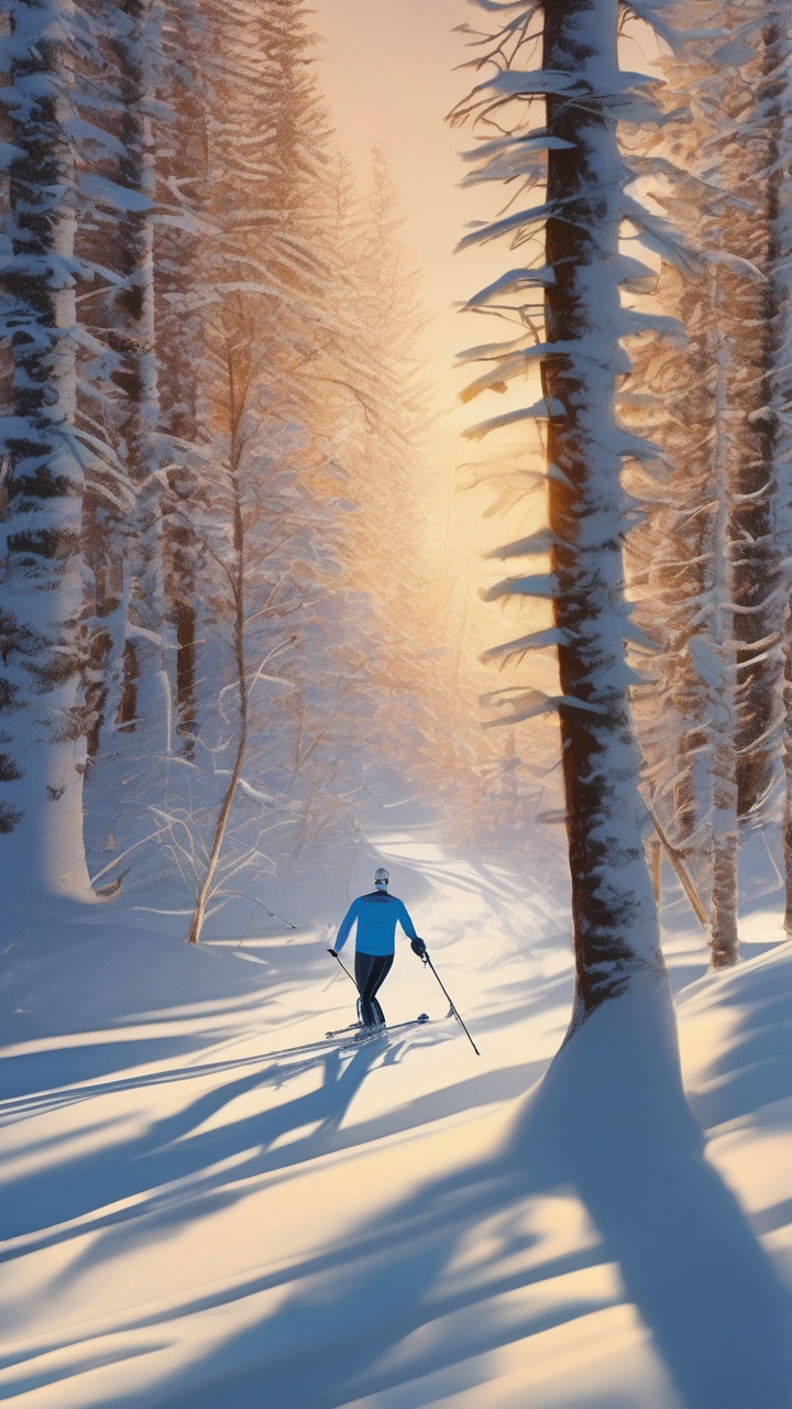 Competitive CrossCountry skiing at sunrise