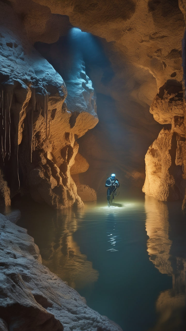 A cave diver in a flooded passage
