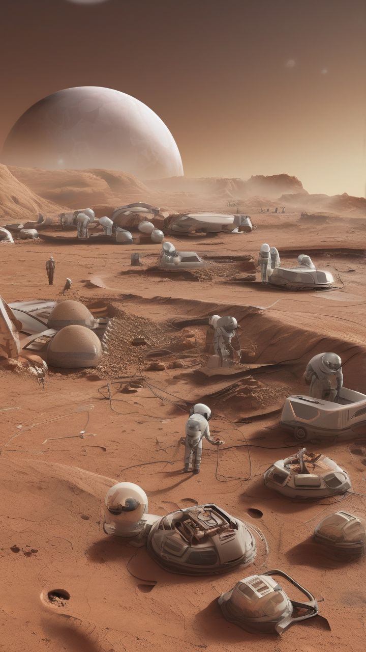 An alien archaeological dig on Mars — humans uncovering proof of a previous civilization