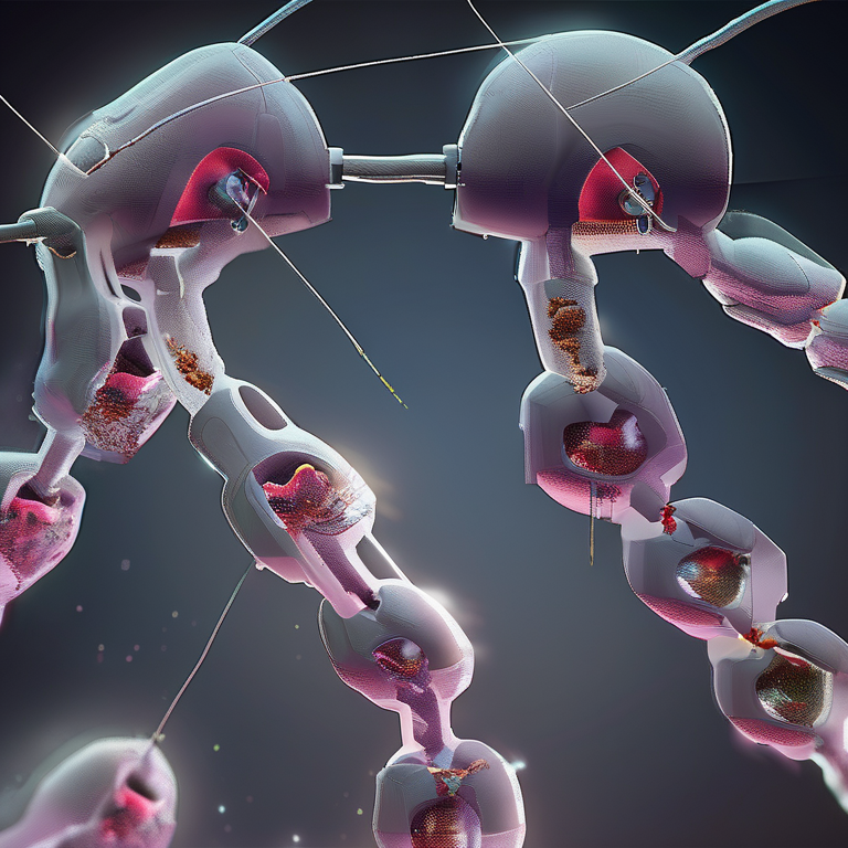 A nanobot colony repairing a human body from within — visualized as tiny machines in the bloodstream