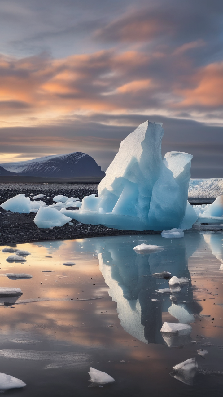 An iceberg cemetery near Jokulsarlon in Iceland