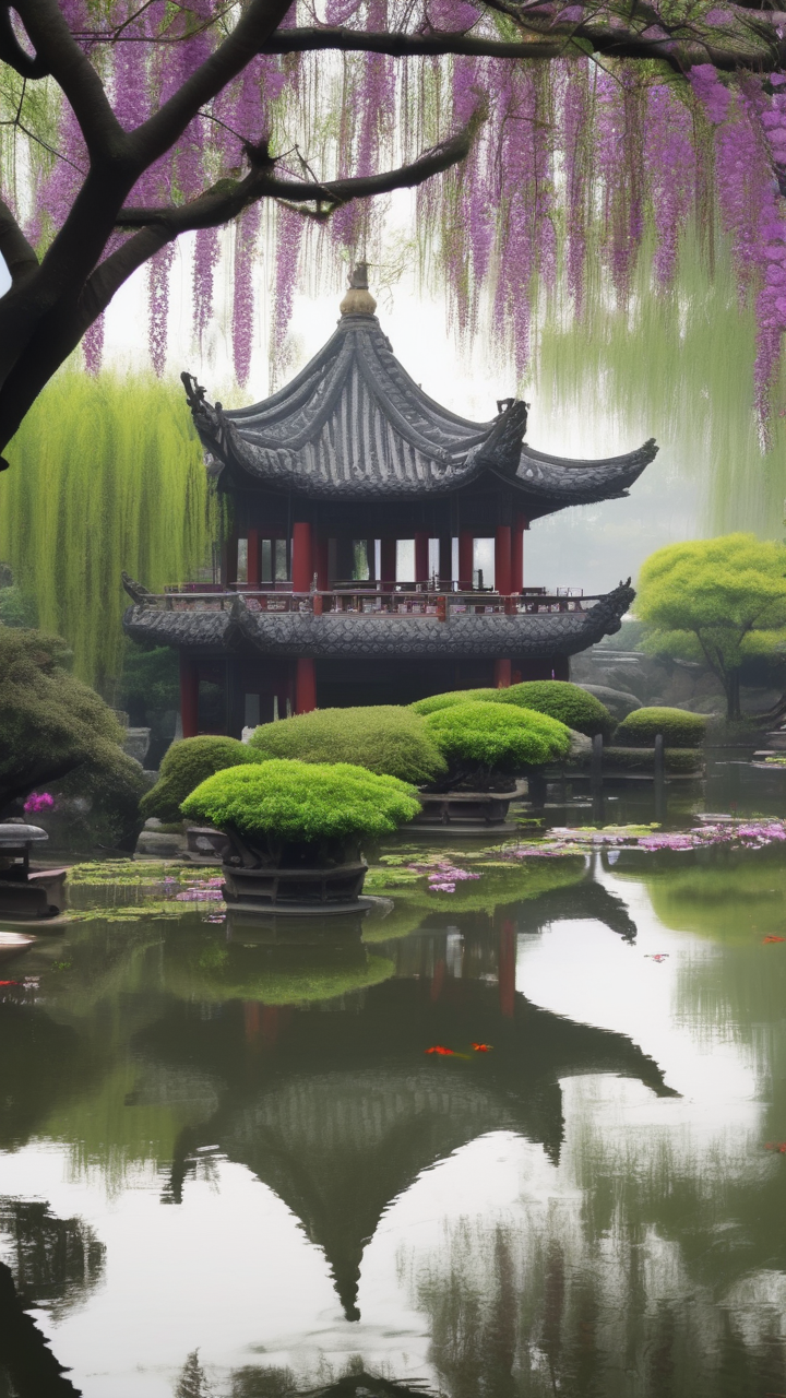 The Humble Administrator Garden in Suzhou China in spring rain