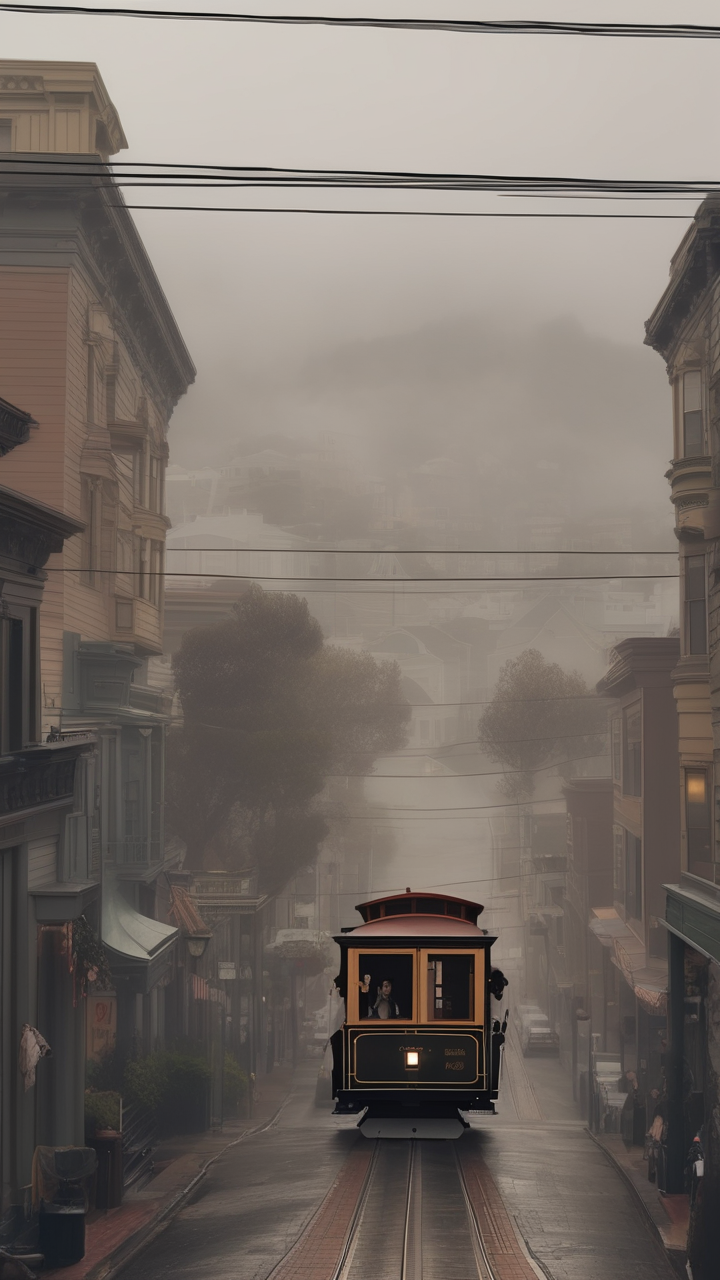 Fog rolling through the streets of old San Francisco
