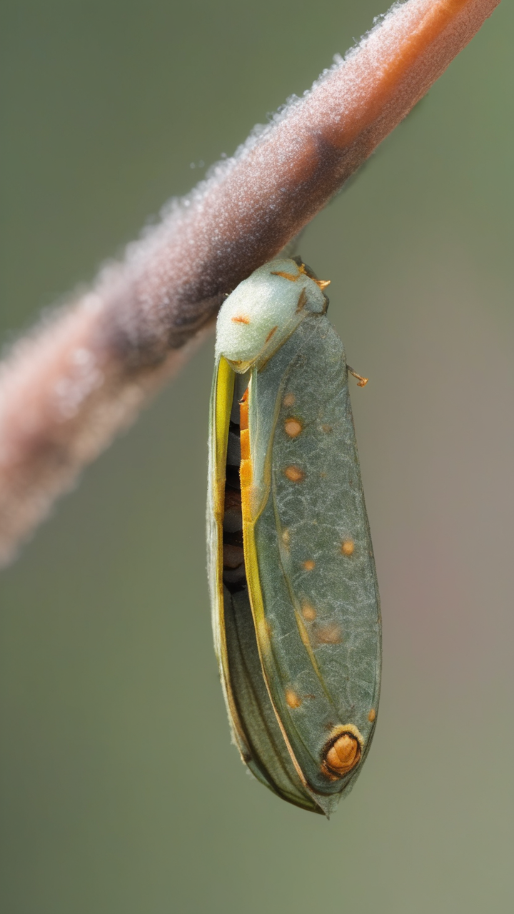 A macro photograph of a butterfly chrysalis splitting open