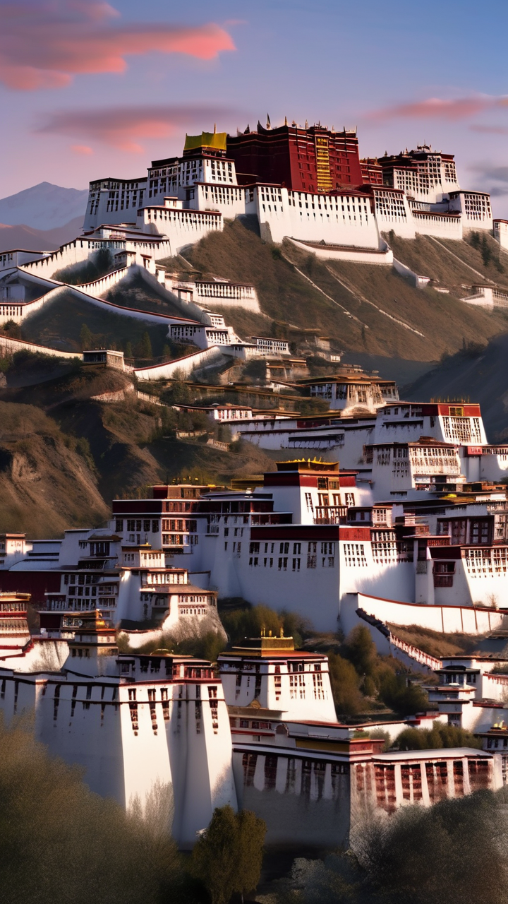 A hyperrealistic view of the Potala Palace in Lhasa Tibet at dawn