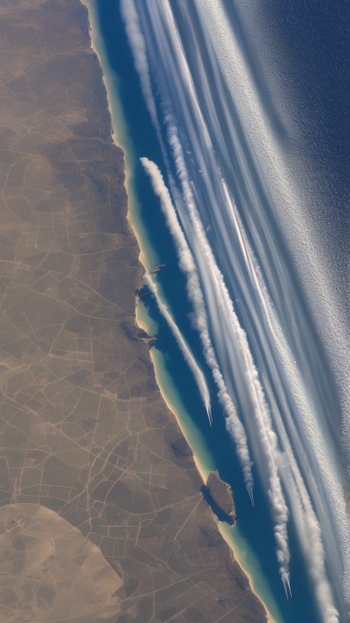 A ship contrail from above showing it from the stratosphere