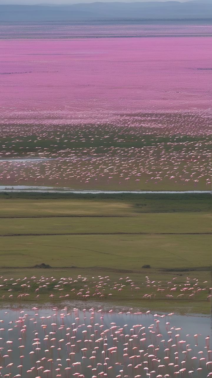 The greater flamingo colony at Lake Nakuru Kenya