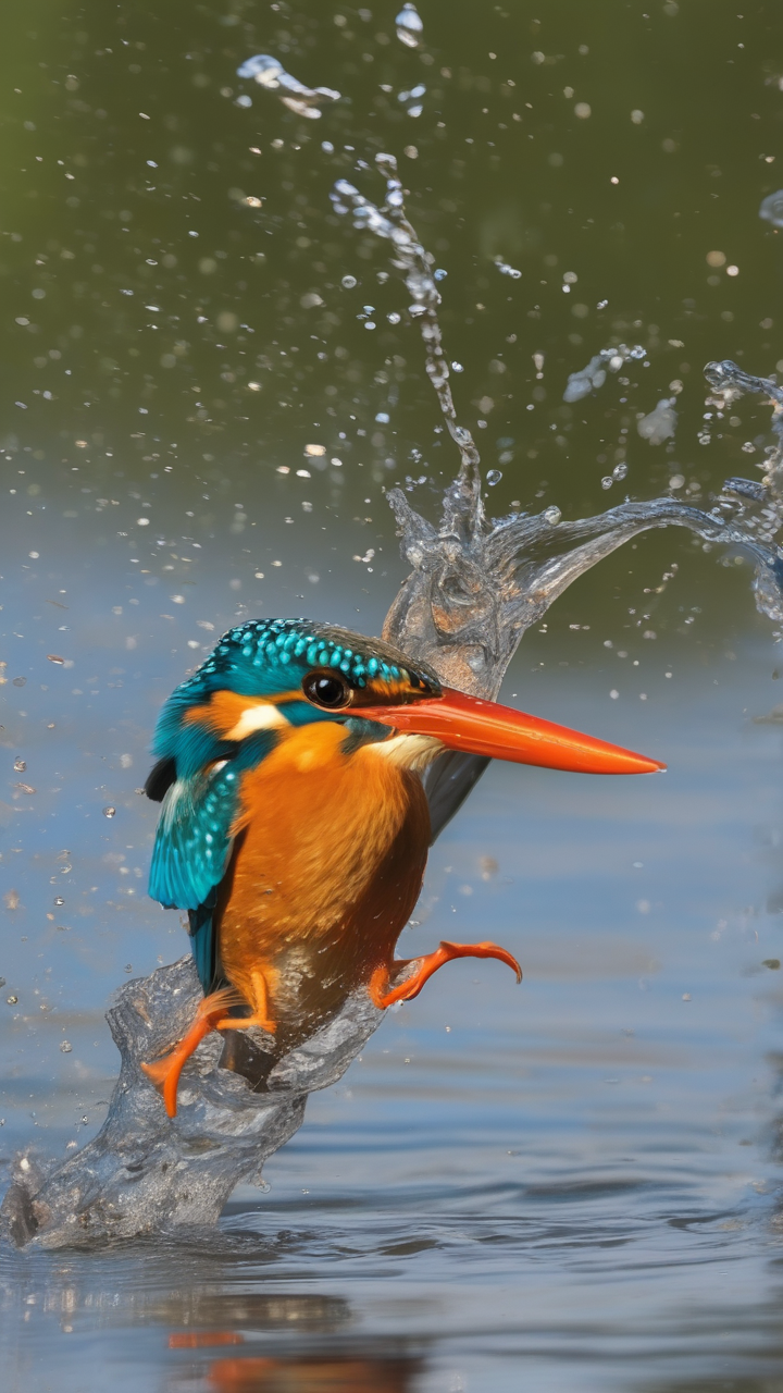 A kingfisher diving into water captured at 1/4000 second