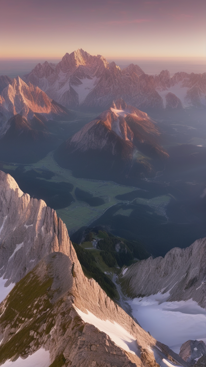 A photorealistic dawn at the peak of the Zugspitze in Bavaria