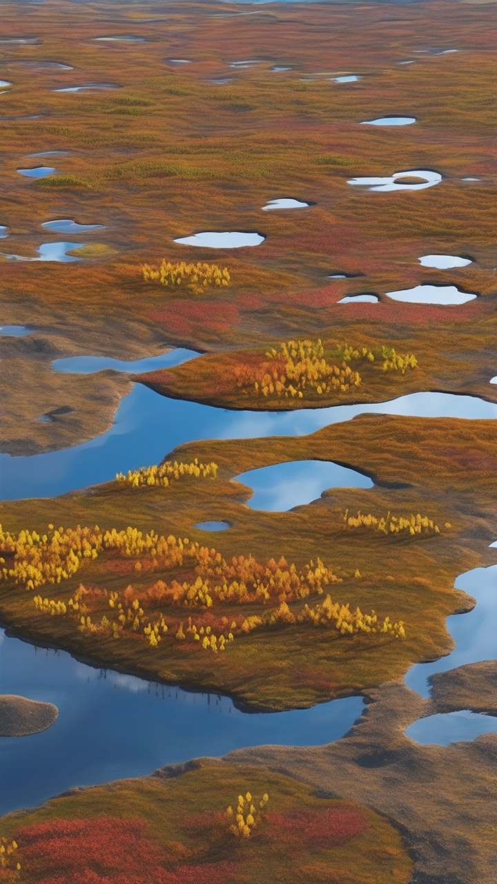The Canadian tundra in autumn from above