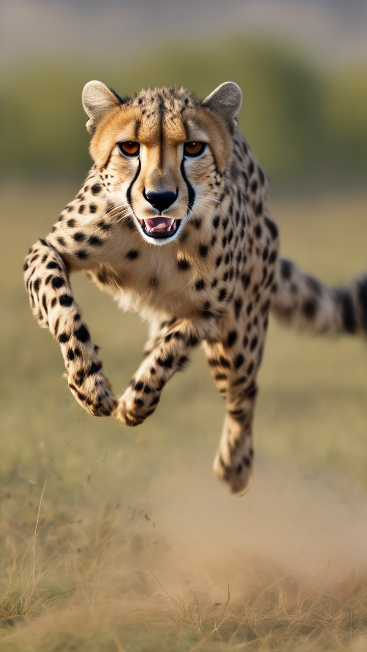 A photorealistic image of a cheetah sprint captured at 1/10000 second