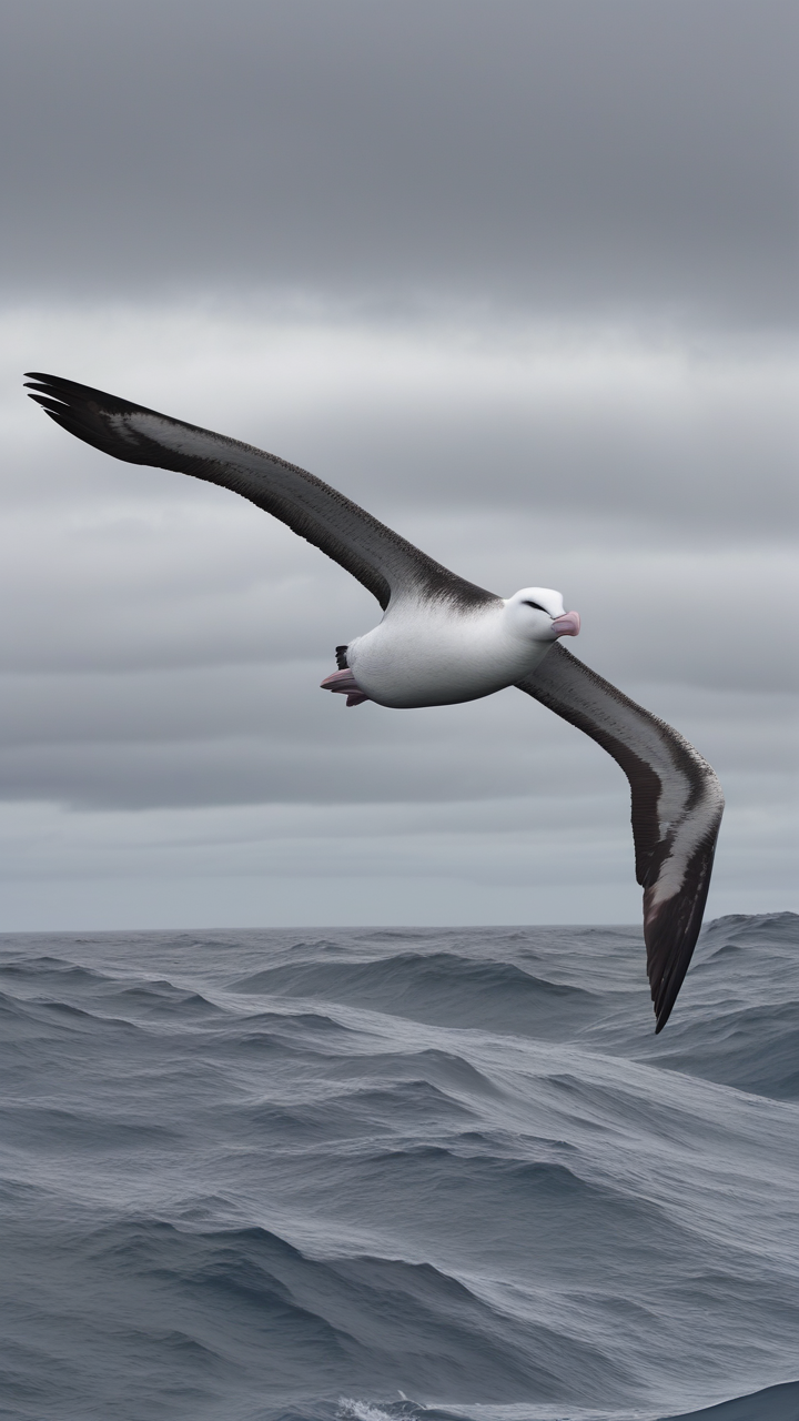 A wandering albatross in flight over the Southern Ocean