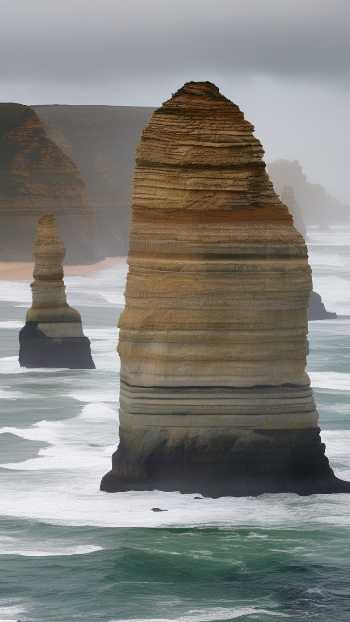 The Twelve Apostles sea stacks in winter storm