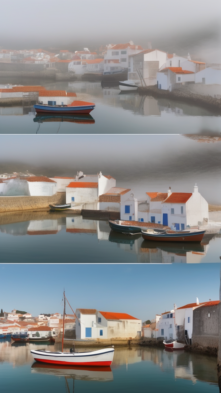 A hyperrealistic fishing village in Portugal wrapped in Atlantic fog